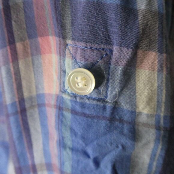 Black by Moussy Plaid Button Up Tab Sleeve Shirt Blue Pink Lighyweight - Picture 8 of 9
